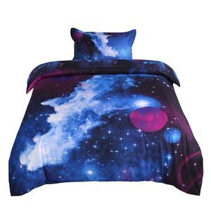 2pcs Galaxies Pattern Comforter Duvet Cover Sets All-season Reversible Design